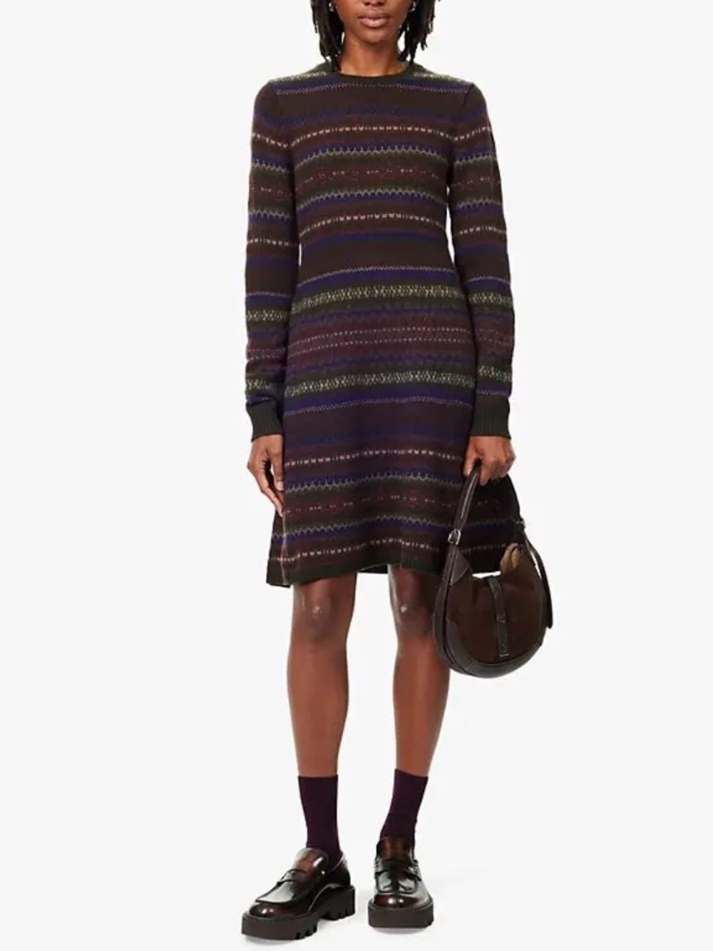 Ralph Lauren Long Sleeve Sweater Dress Midi Wool Cashmere Fair Isle Knit Flare M